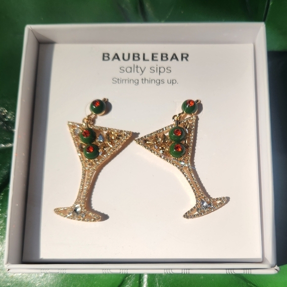 BaubleBar Jewelry - BaubleBar Martini Rhinestone Earrings Olive Accents